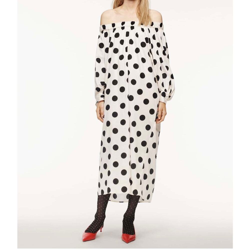 Uoozee Artsy Polka Dot Off Shoulder Tent Dress XL Lagenlook Kaftan Asymmetrical